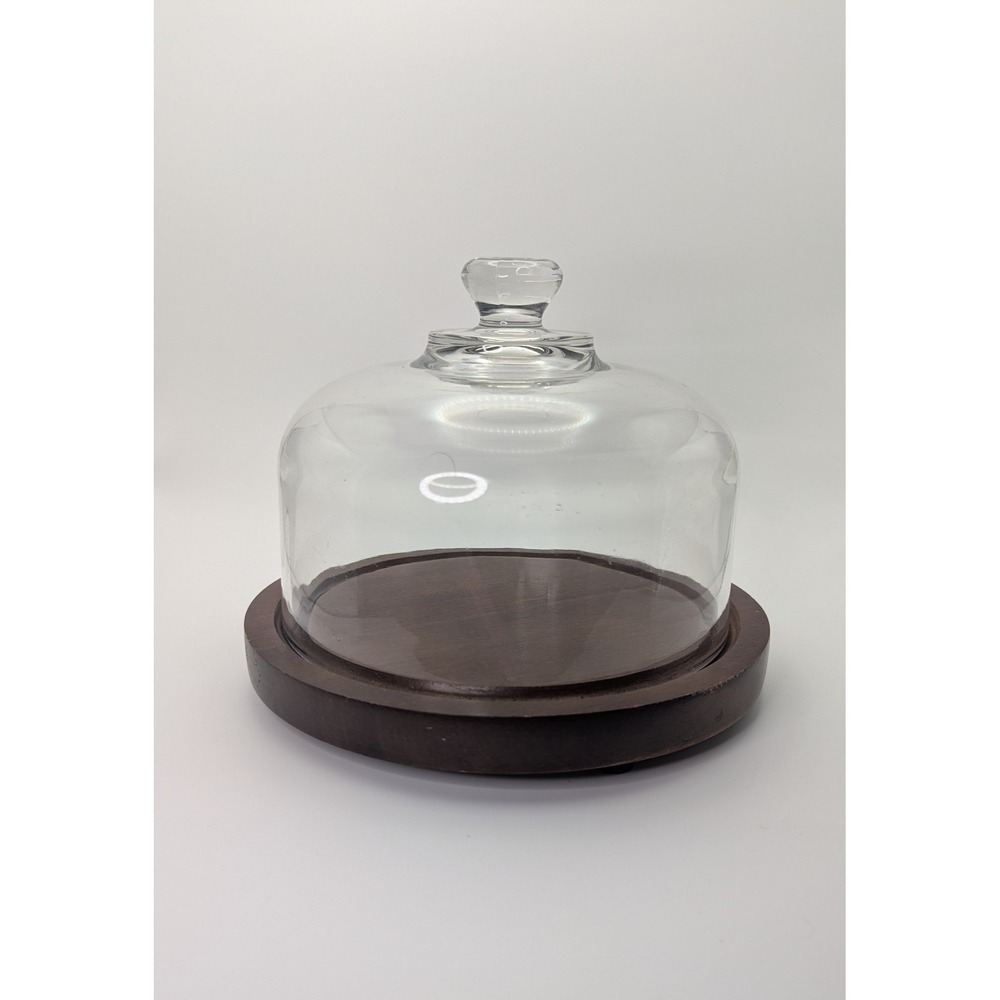 Goodwood Vintage Glass Cloche Dome with Dark Wood Base Round Cheese Server 7.5in